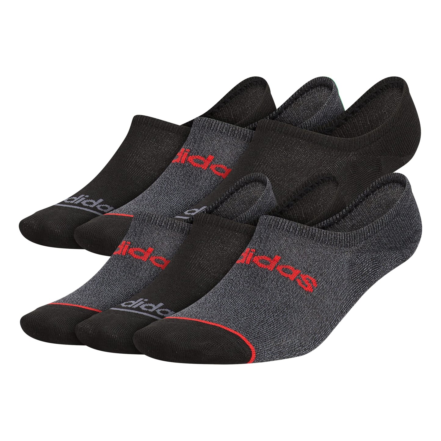 adidas Mens Superlite Linear 3.0 Super No Show Socks (6-Pair) Black/Onix Grey/Vivid Red Large