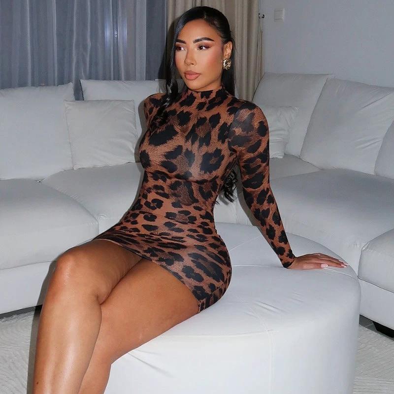 Fashionable Elegant Women's Printed Leopard Print Sexy Tight Hip dress