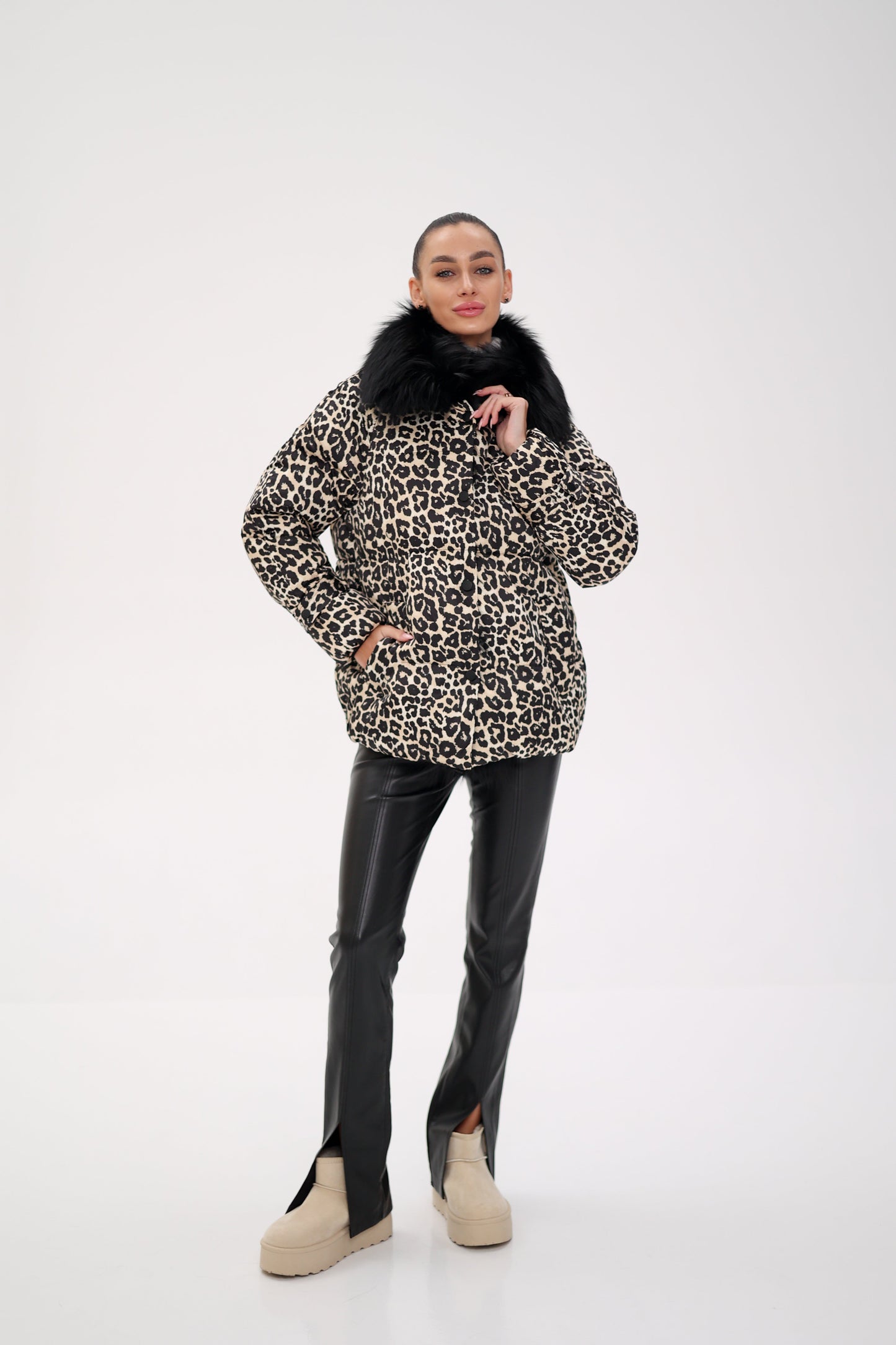 Parka de plumas de lujo Genuine Polar Fox Leopard