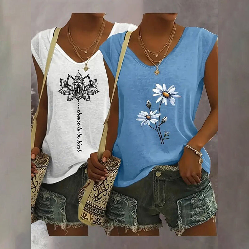 Paquete de 2 camisetas sin mangas con cuello en V para mujer – Camisetas de verano informales de ajuste holgado para la playa