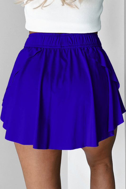 Falda pantalón de tenis forrada con cordón, cintura alta, azul oscuro