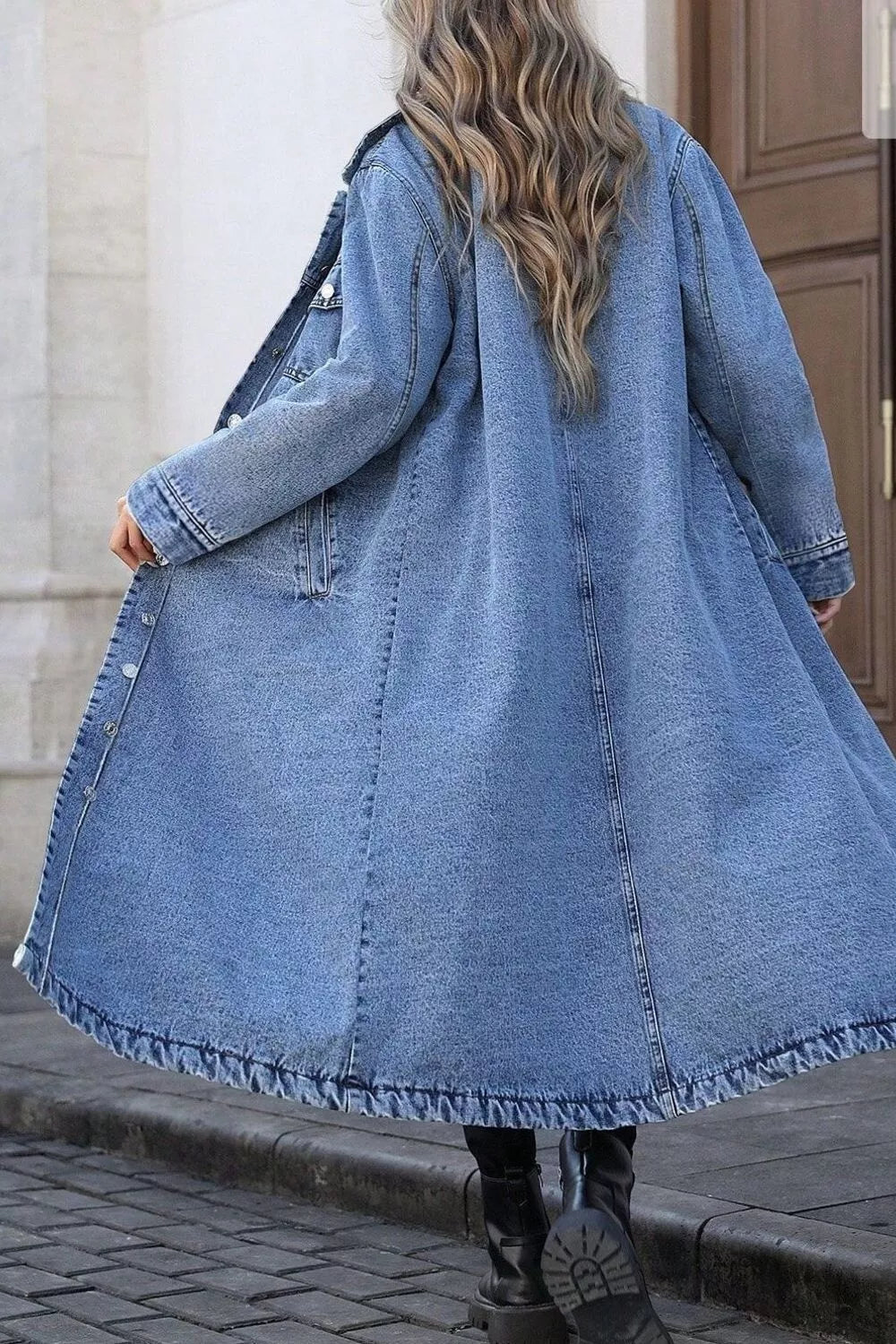 Longline Button-Down Denim Jacket