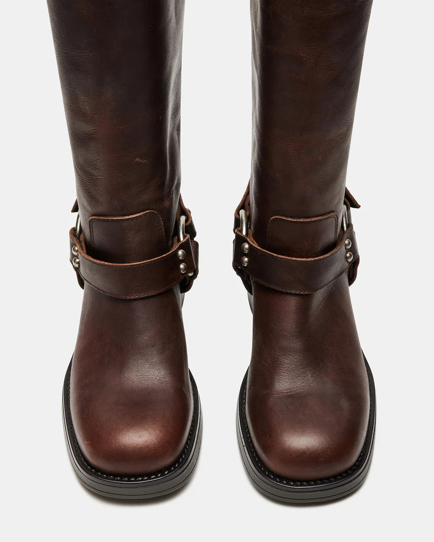 Round-toe Belt Buckle High-top Boots