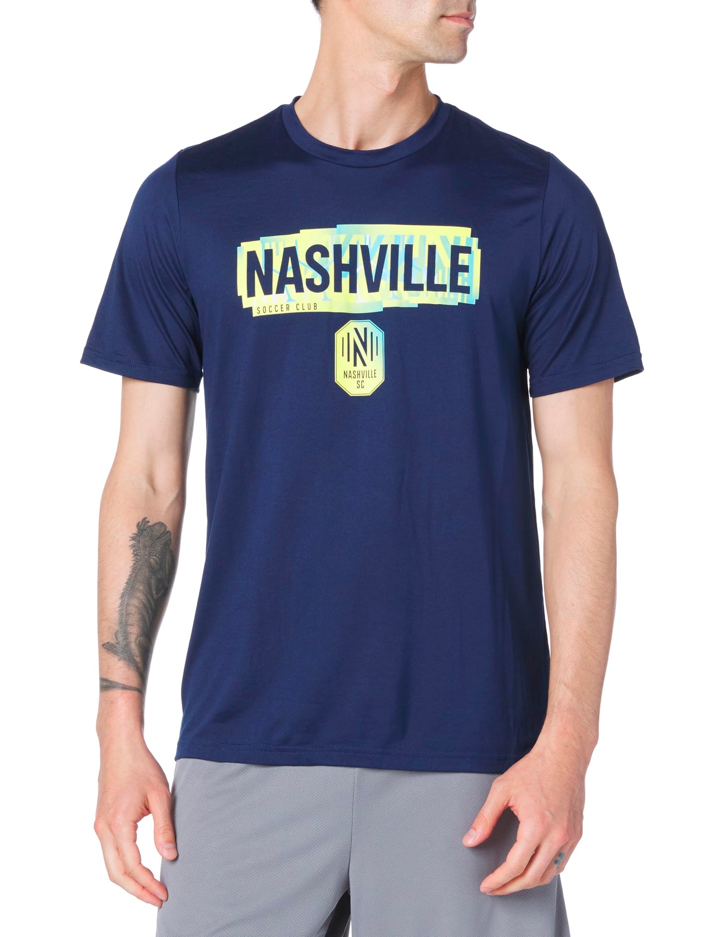 adidas Mens Size SC Short Sleeve Pre-Game T-Shirt Team Navy Blue/Nashville Soccer Club Small Tall