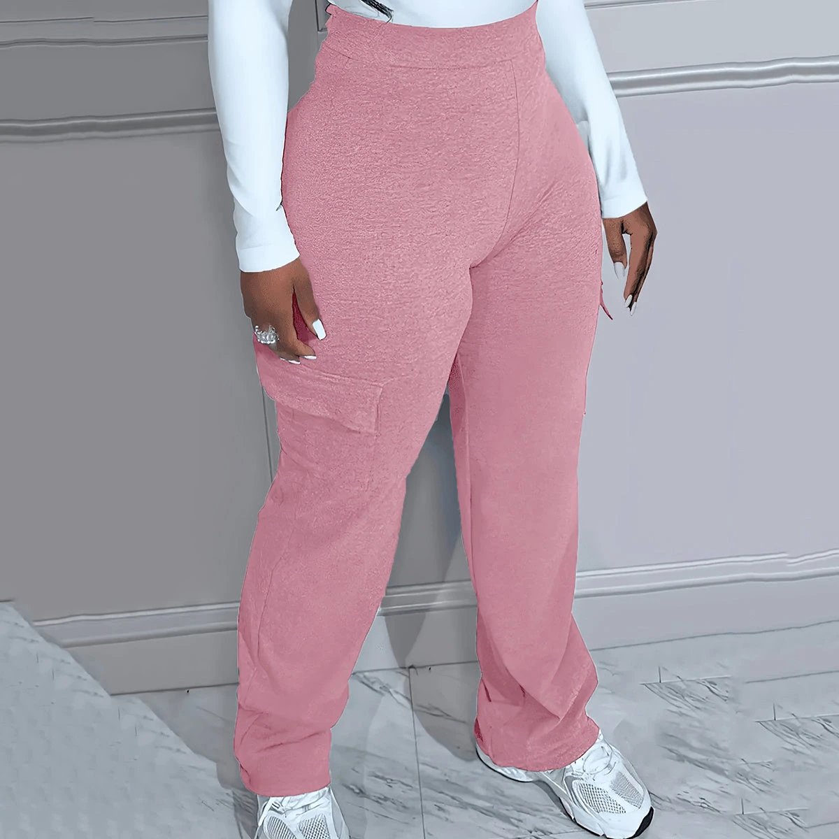 Plus Size Solid Color Simple cargo Knitted Women's Trousers