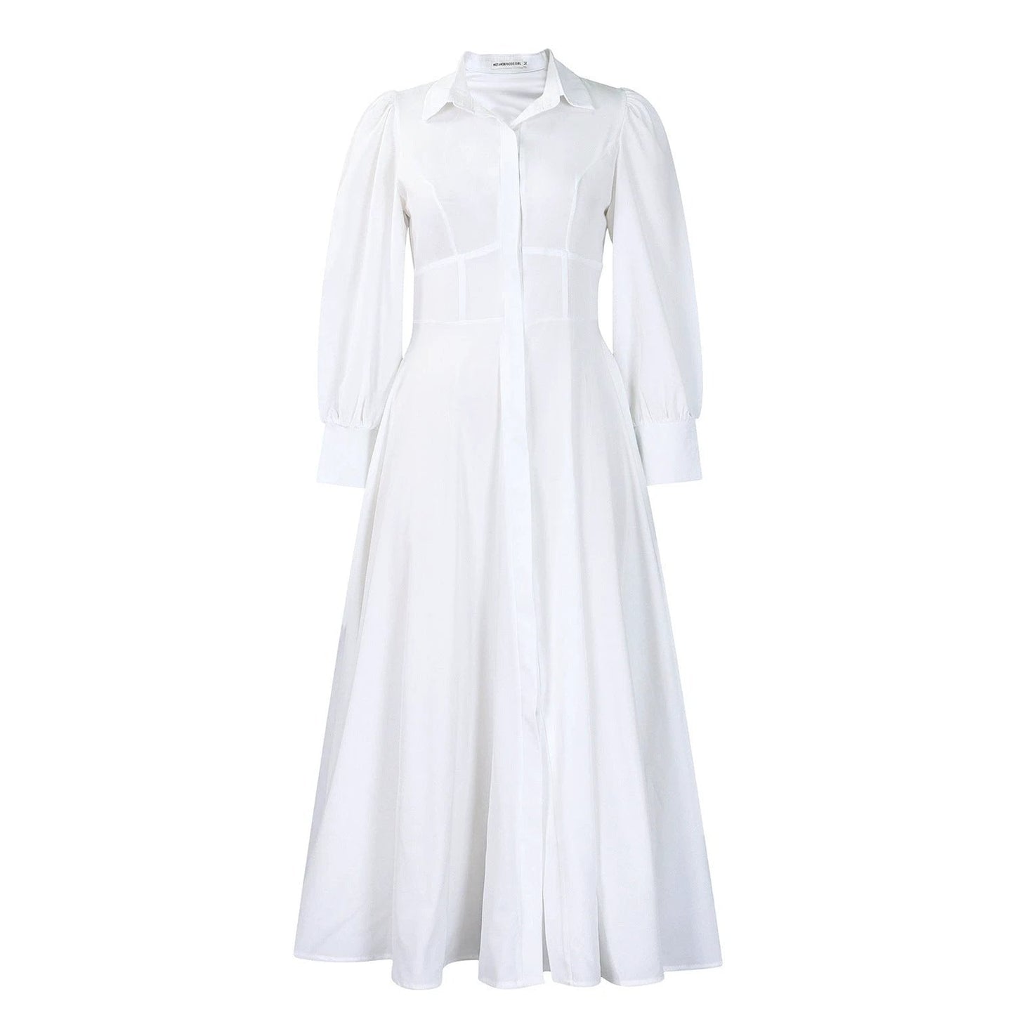 Women's Elegant Long Sleeve Big Hem Shirt Solid Color Dress
