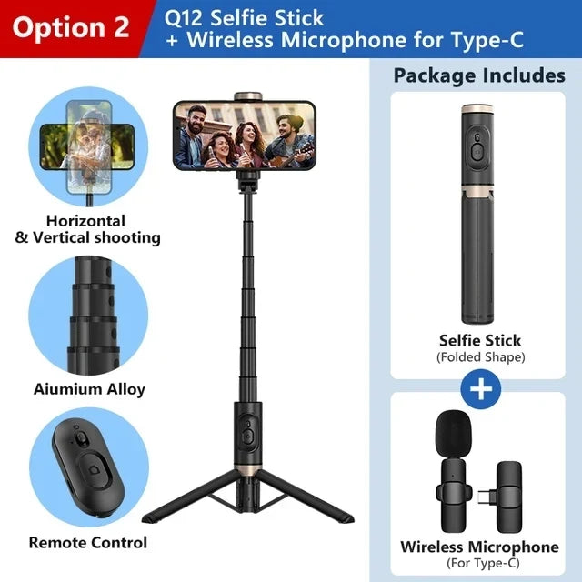 Roreta 2024 NEW Bluetooth Selfie Stick Foldable Wireless Tripod with Bluetooth Shutter Monopod Live Photograph for iphone