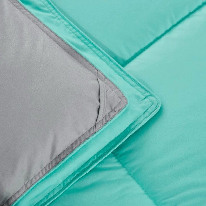 Juego de edredón de microfibra tradicional reversible de 3 piezas para cama individual/individual XL en azul/gris