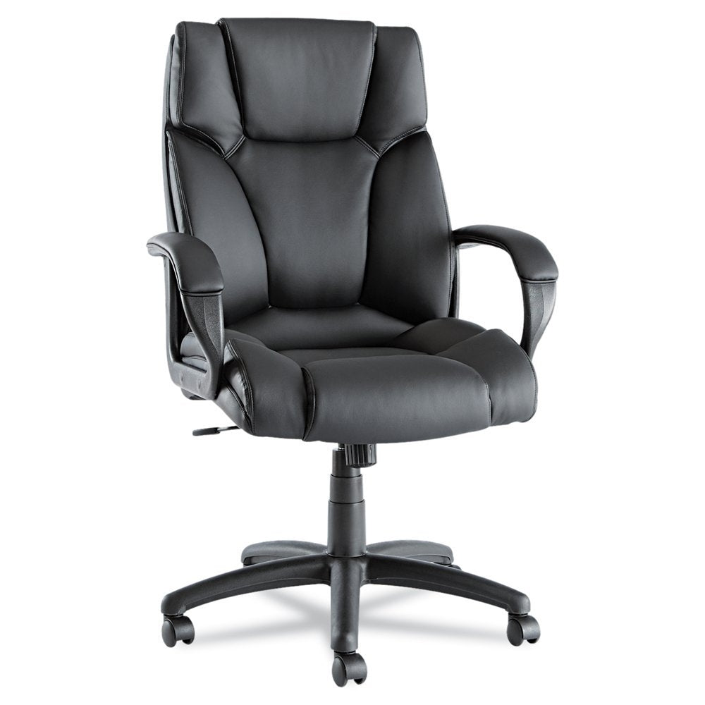 Sillón de oficina giratorio e inclinable de piel sintética negra de respaldo alto