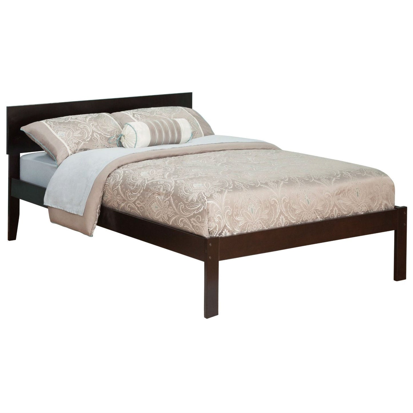 Cama de plataforma de tamaño matrimonial con cabecero en acabado de madera espresso