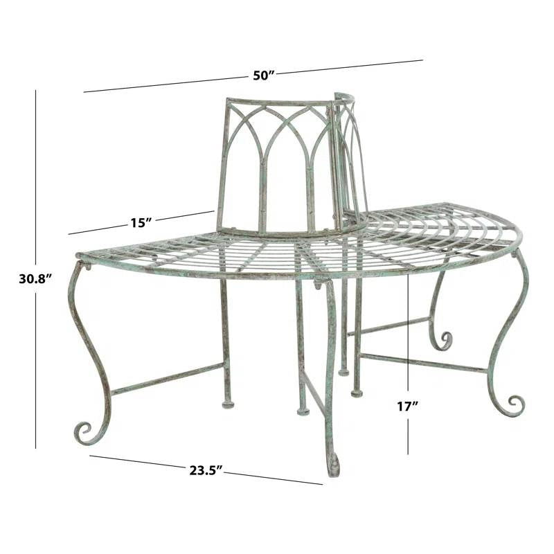 Banco de hierro forjado semicircular para árbol de jardín exterior, en verde antiguo