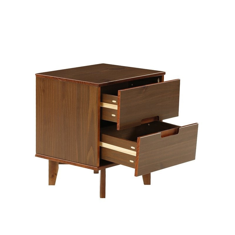 Mesa de Noche de Madera Maciza con 2 Cajones FarmHouse Nogal