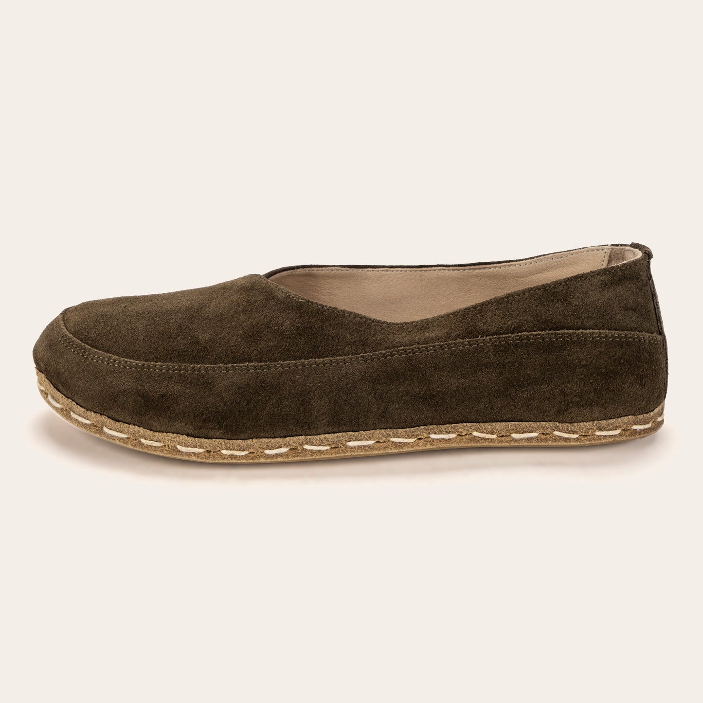 Women's Khaki Green Suede Barefoot Cross Ballet Flats