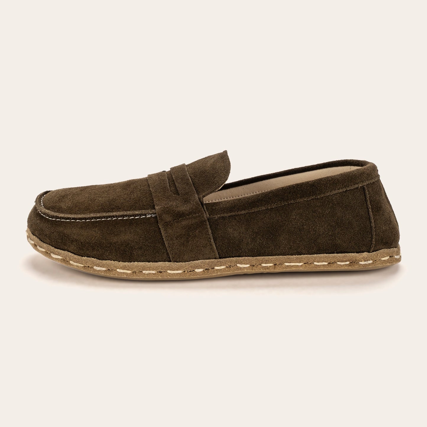 Women's Khaki Green Suede Penny Loafers