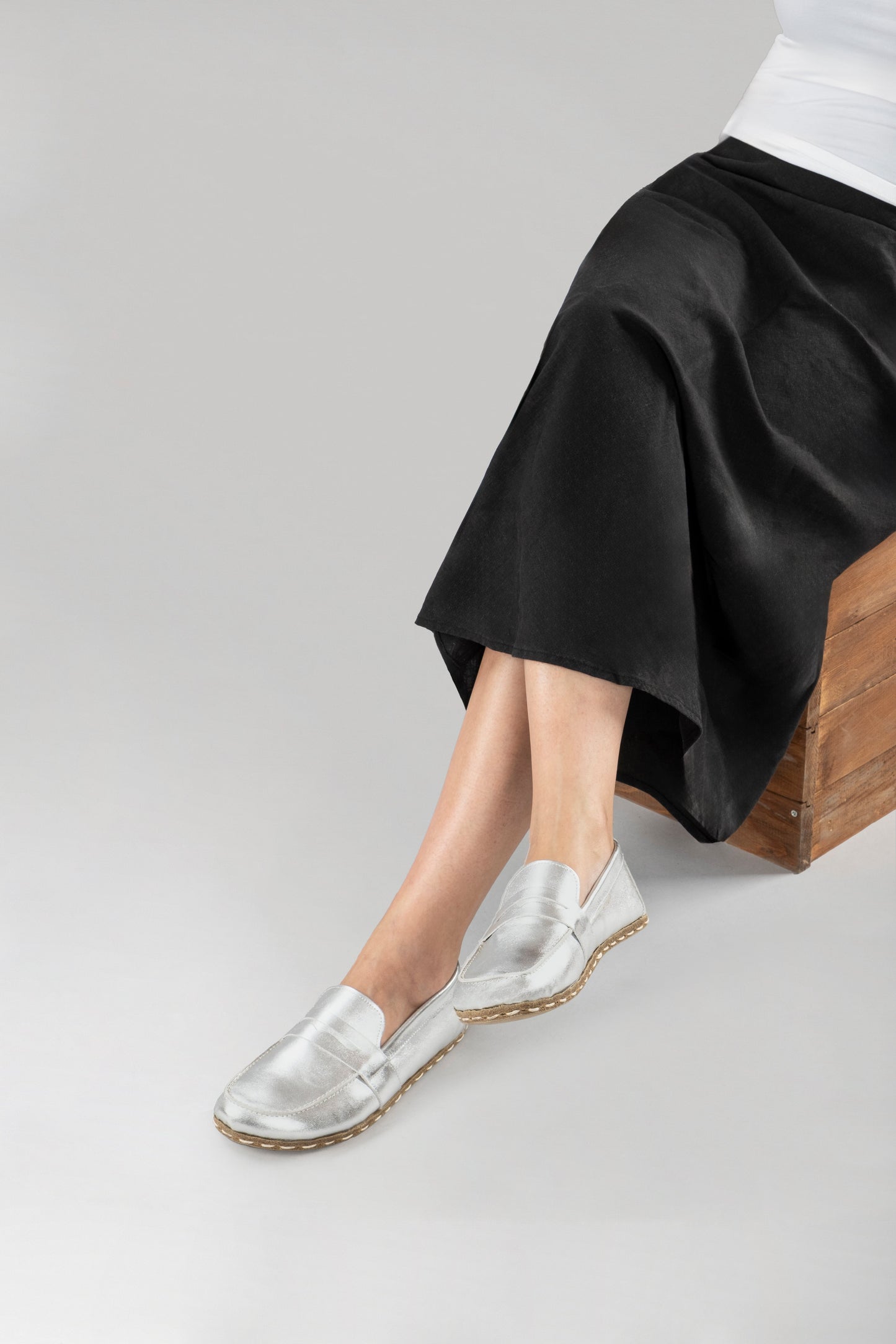 Women's Silver Penny Loafers