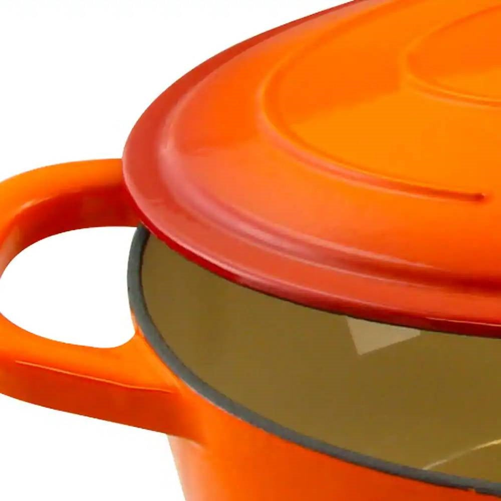 Olla de hierro fundido esmaltado de 7 cuartos de galón color naranja "Sunburst" con tapa