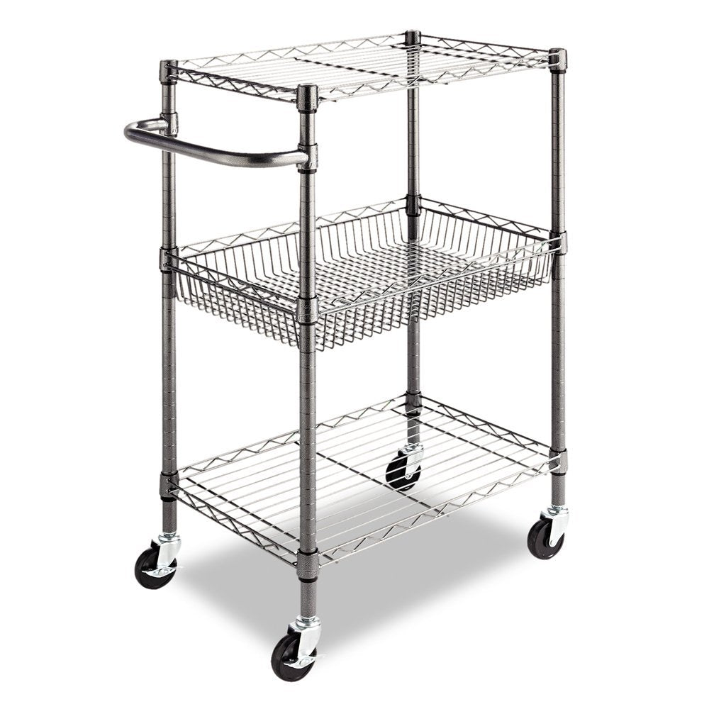 Carrito de cocina/auxiliar metálico de 3 niveles con estantes ajustables y ruedas