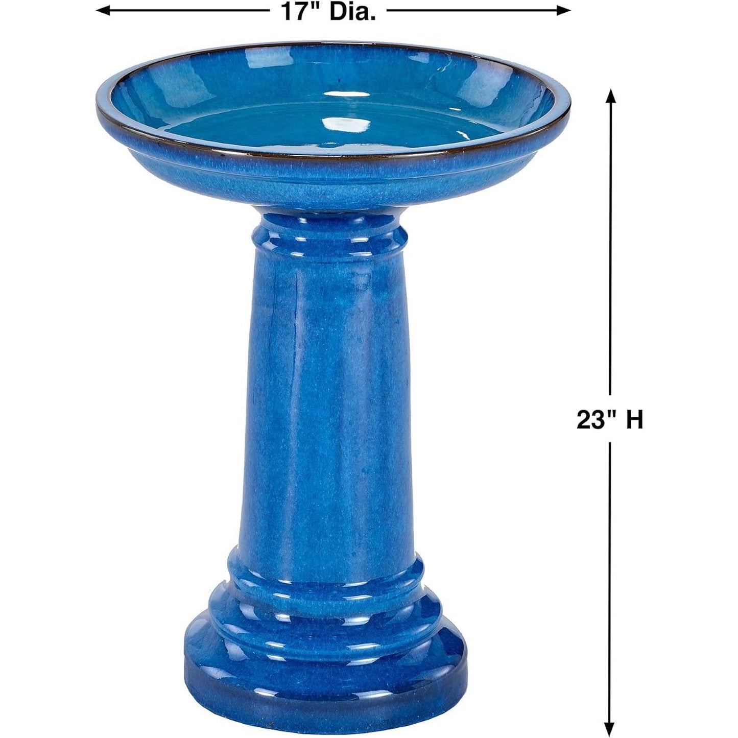 Bañera para pájaros tradicional de cerámica azul de 2 galones para jardín o patio exterior