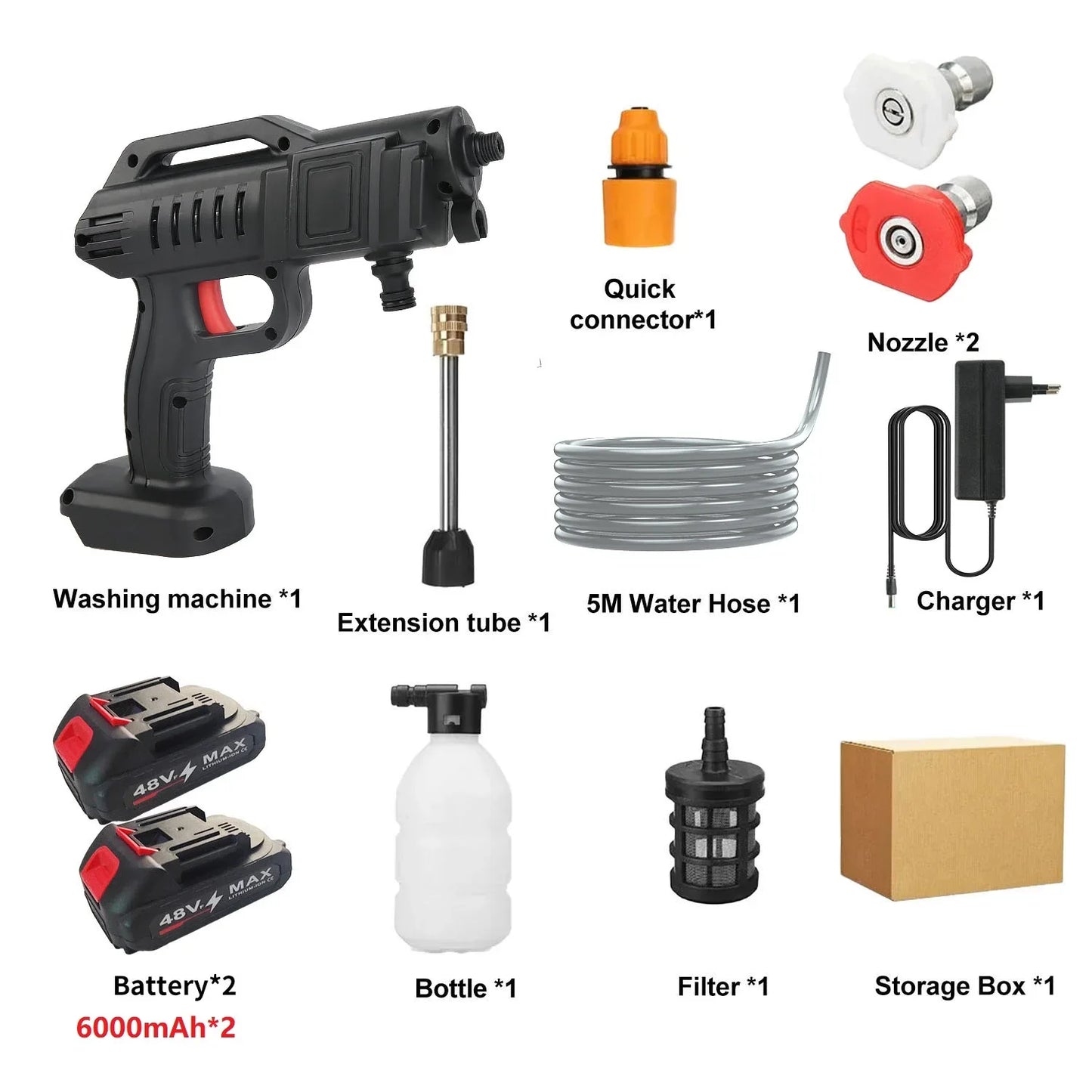 1500W 40-50 Bar Cordless High Pressure Cleaner Washer Spray Water Gun Car Wash Pressure Water Cleaning Machine for Car Garden