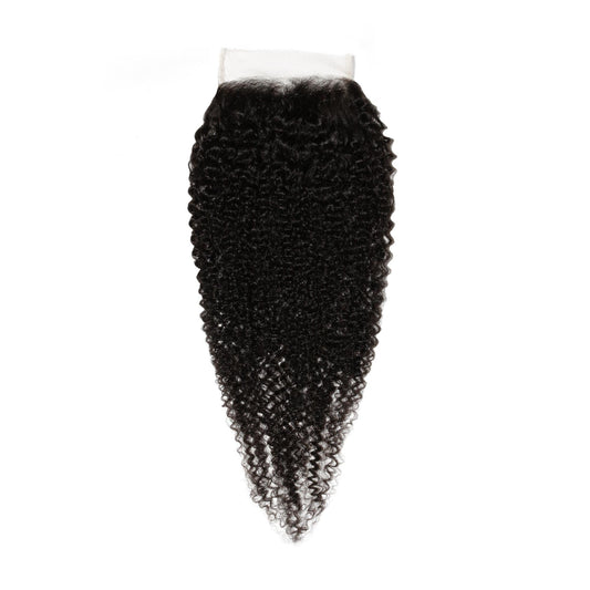 Cierre de cabello humano Afro Kinky Curly 4x4 con encaje transparente