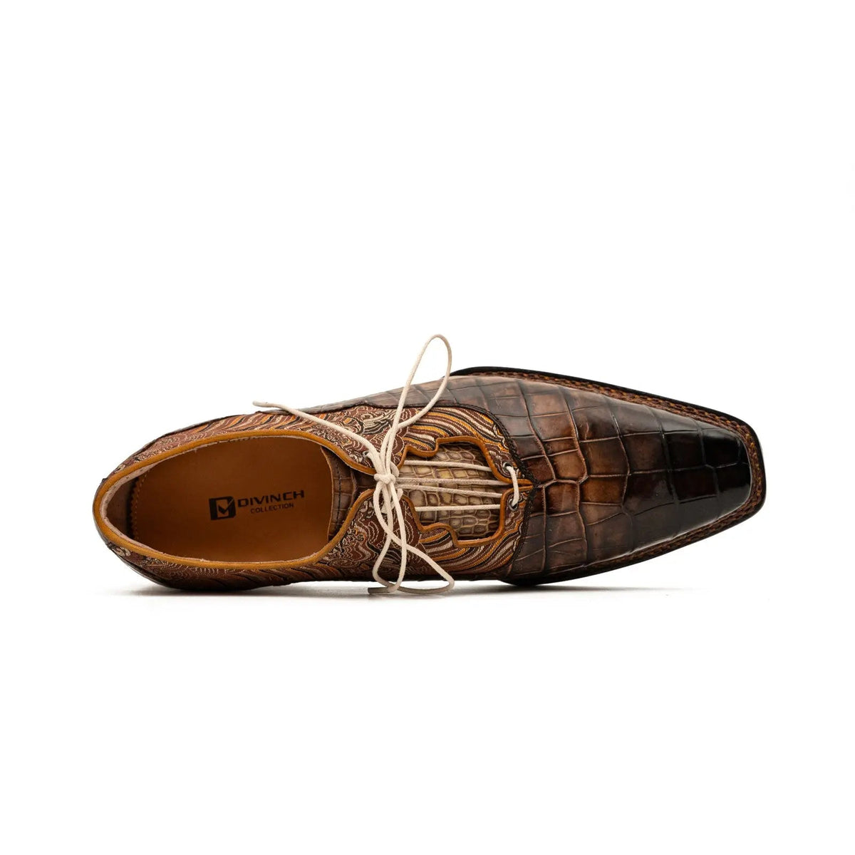 Brown Alligator & Jacquard Ghillie Oxford Shoes