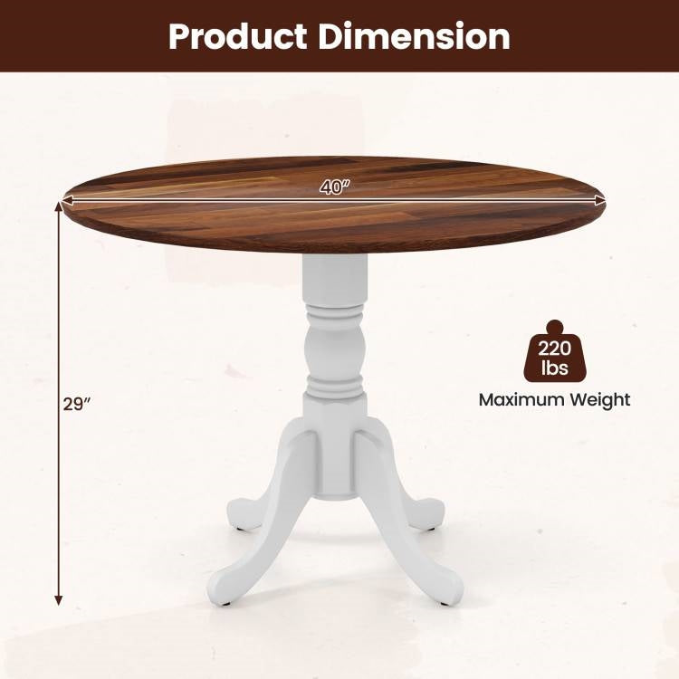 Mesa de comedor redonda de madera maciza de 40 pulgadas con patas blancas y tablero marrón