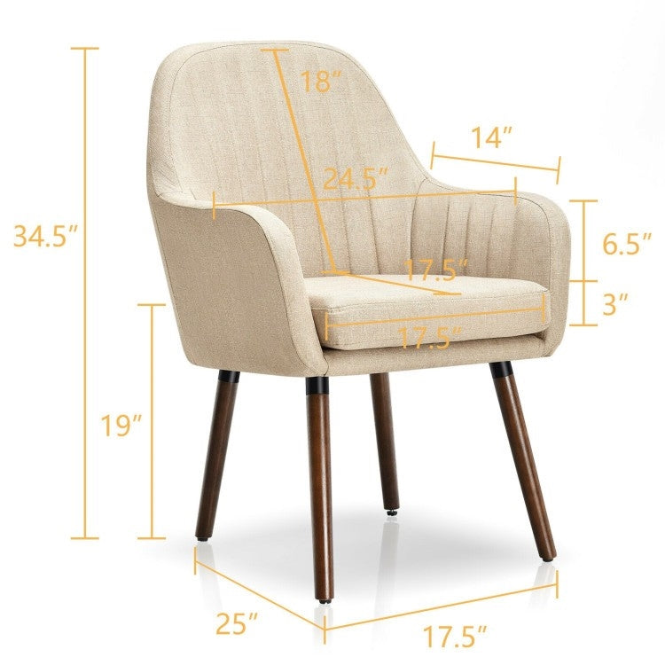 Juego de 2 sillones decorativos retro en lino blanquecino con elegantes patas de madera