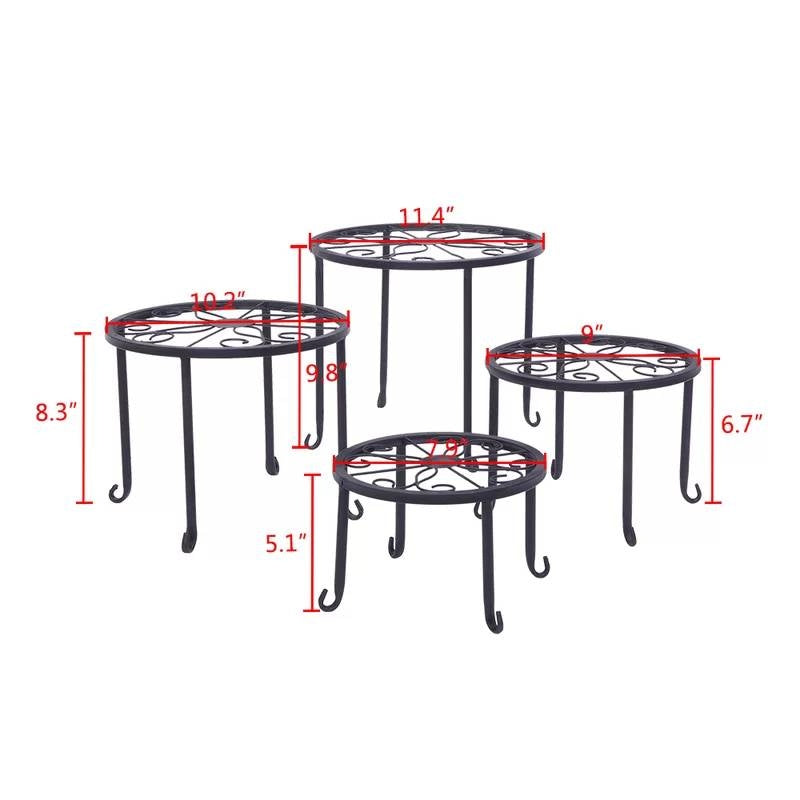 Juego de 4 – Soporte de metal negro para plantas de interior y exterior