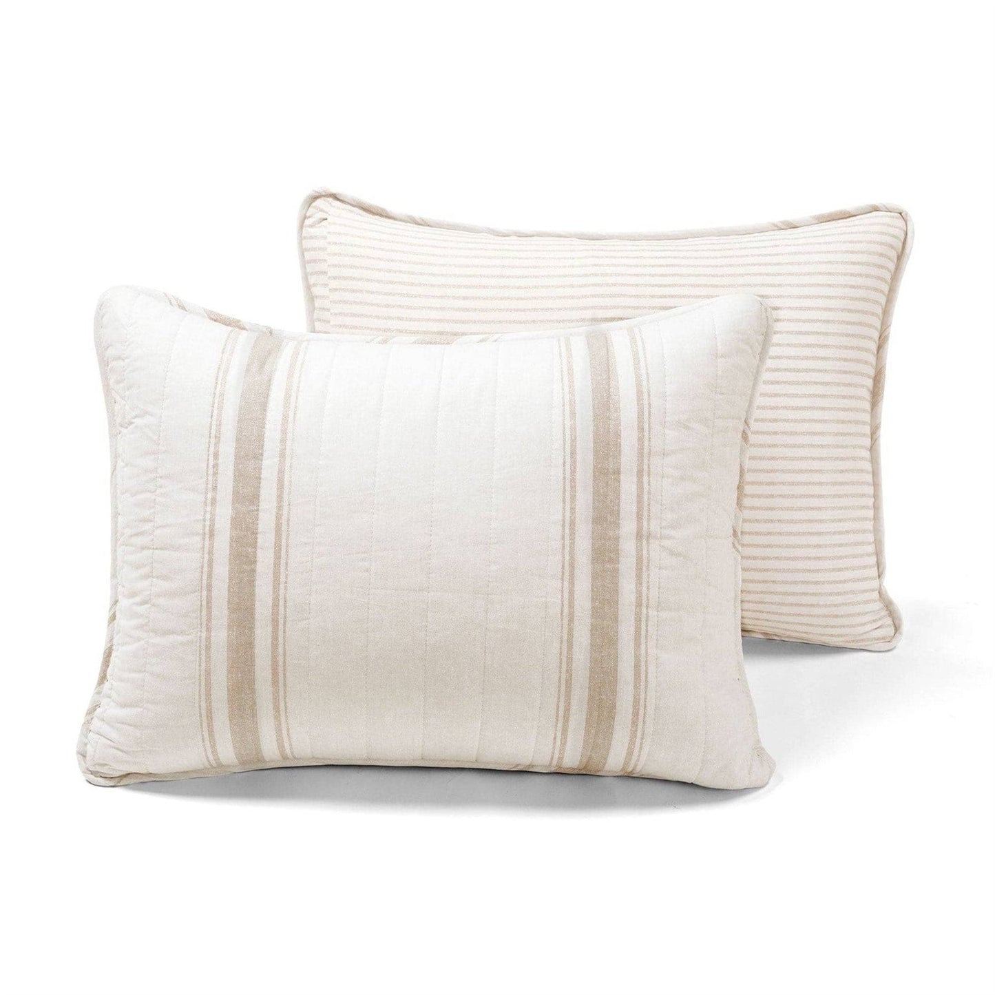 Juego de colcha de algodón reversible de 3 piezas, rayas beige/blanco crudo, tamaño Full/Queen