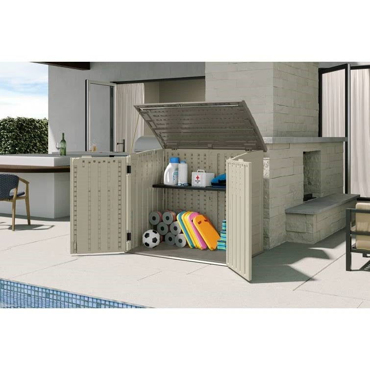 Contenedor de basura de plástico de alta resistencia, color crema, beige y gris, para exterior, cobertizo de almacenamiento