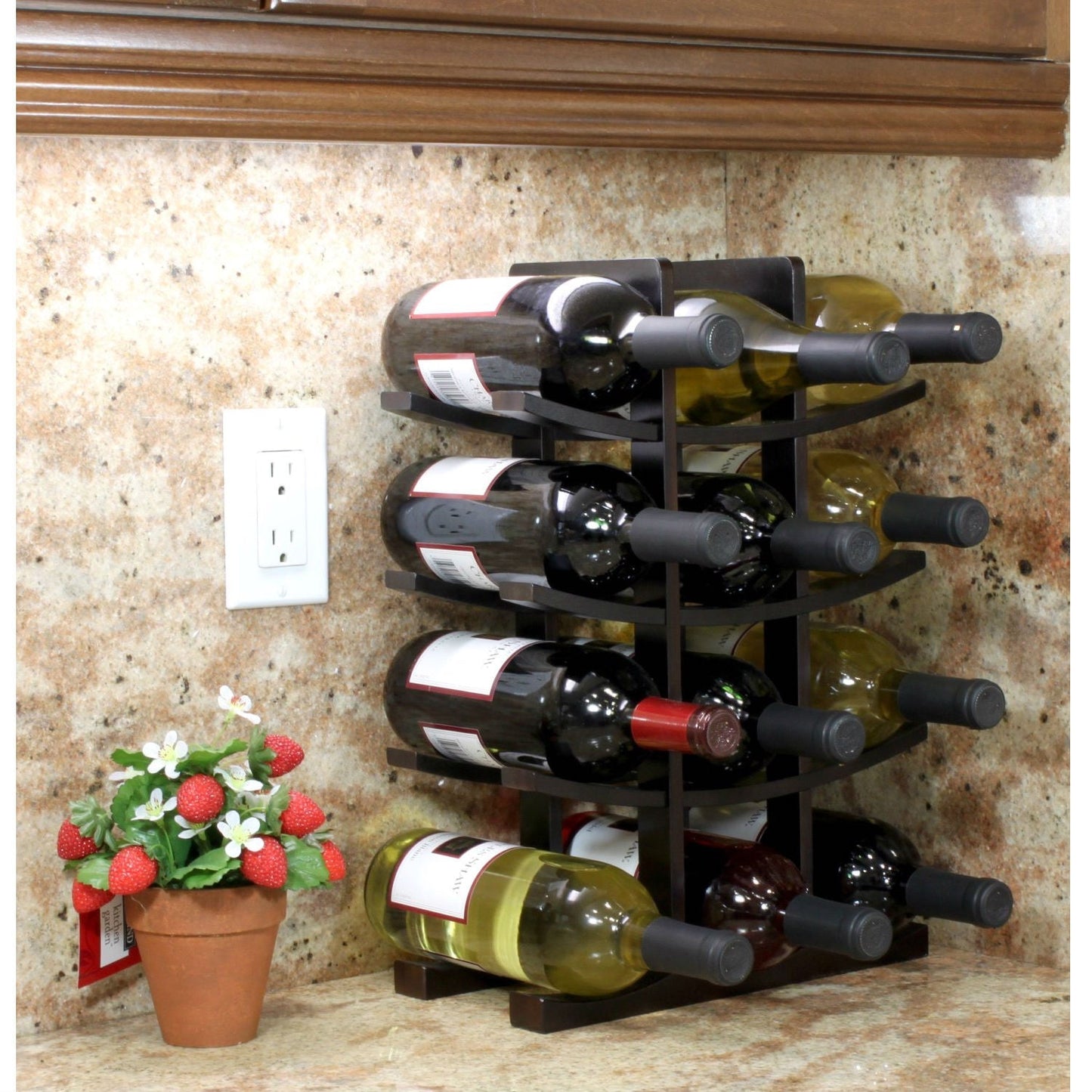 Estante para vinos de 12 botellas de bambú con acabado espresso oscuro