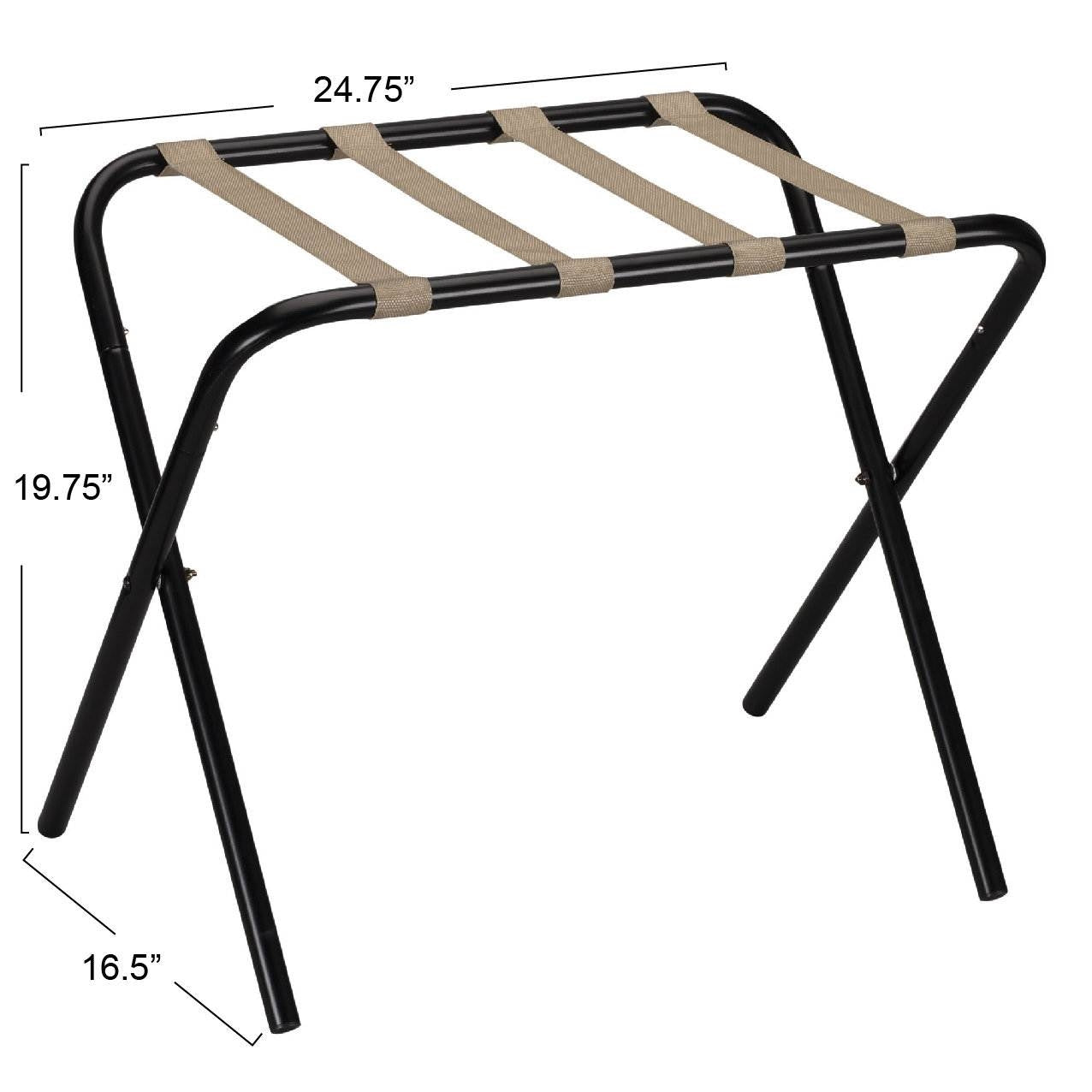 Rejilla plegable de metal negro para equipaje con correas de tela caqui