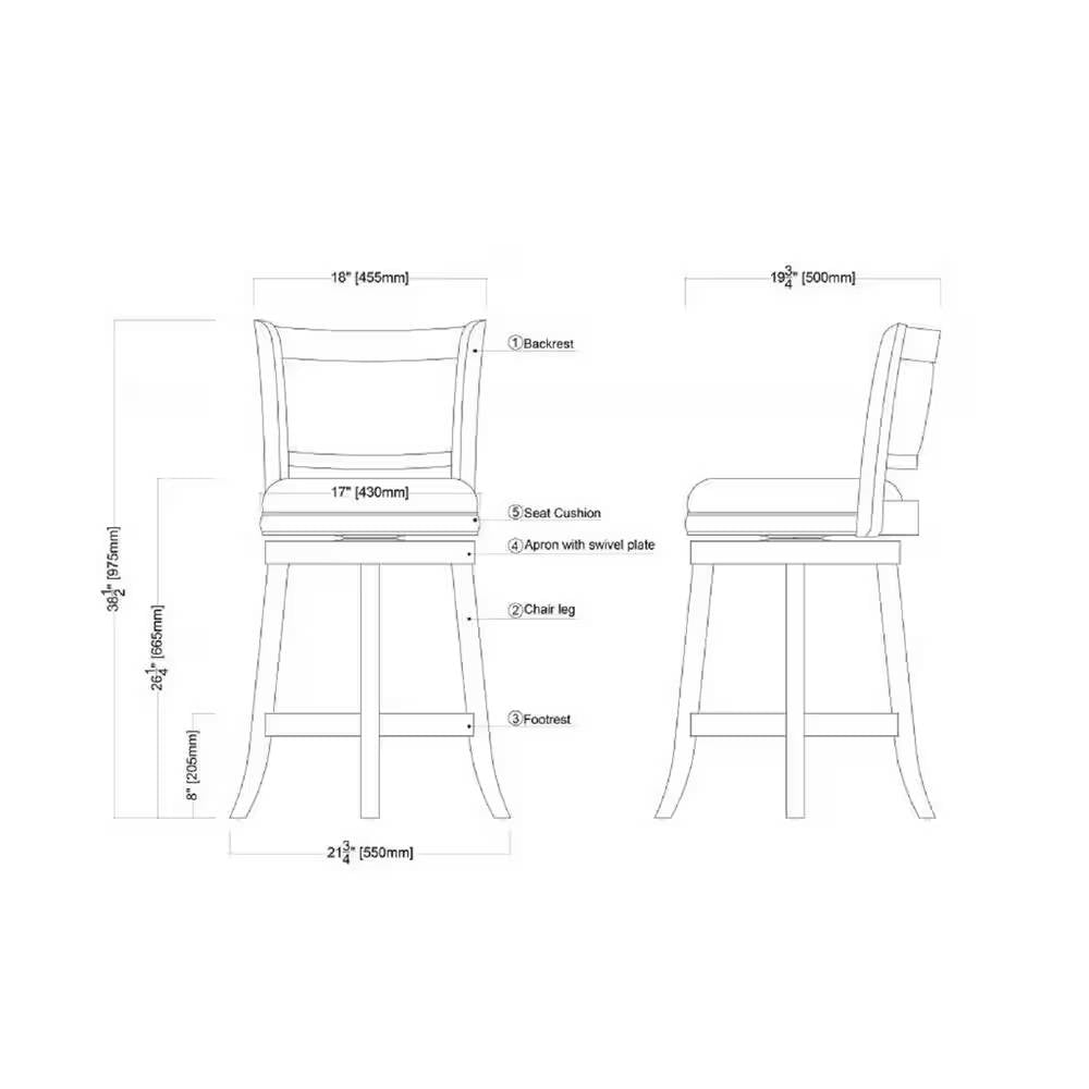 Taburete alto de cocina con acabado en madera de cerezo y asiento giratorio acolchado negro