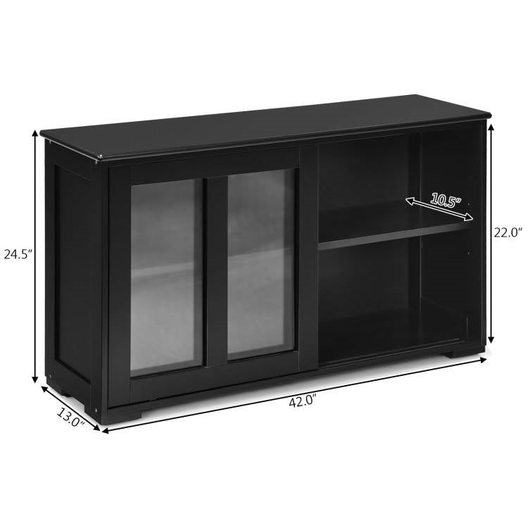 Mueble Aparador de Cocina de Madera Negra con Puerta Corredera de Cristal
