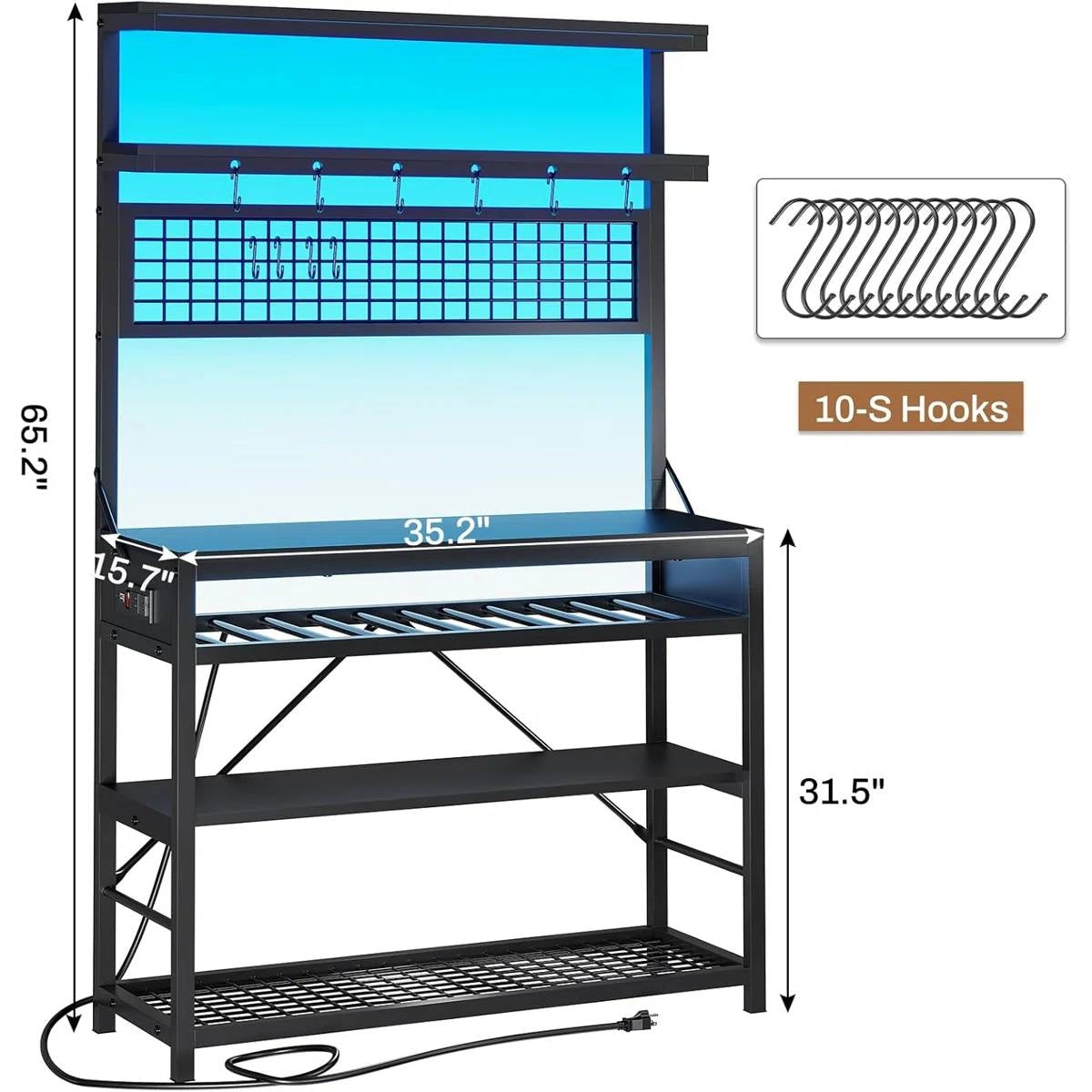 Estantería panadera de cocina industrial moderna negra con luces LED multicolores