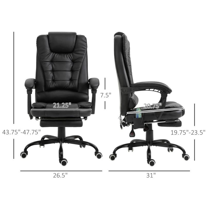 Sillón Ejecutivo de Oficina Ajustable con Masaje y Vibración de 7 Modos, Respaldo Alto, Negro