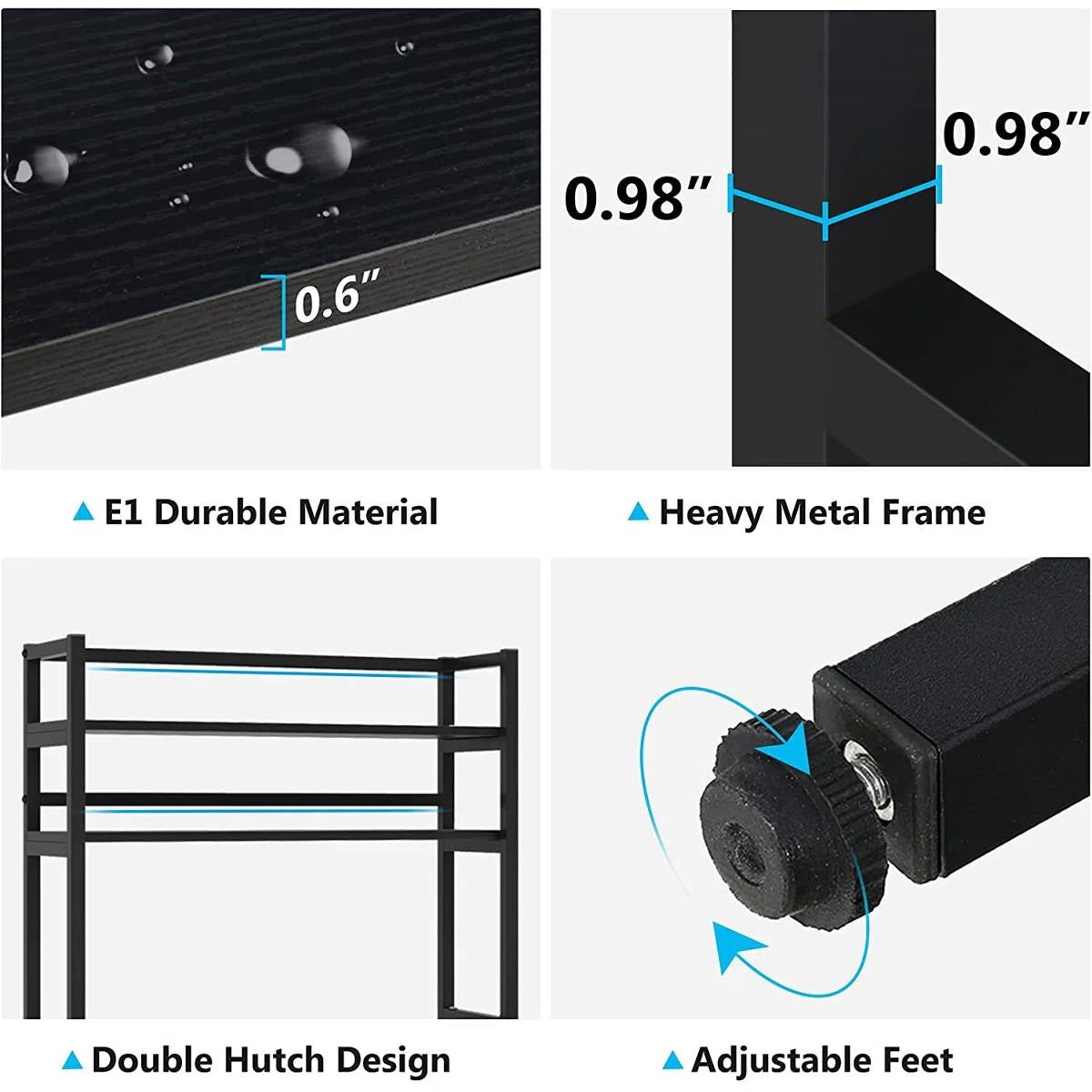 Estante de cocina de metal negro resistente para panadero, soporte para microondas, unidad de estanterías