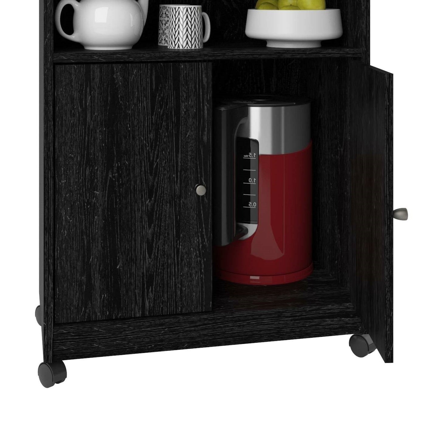 Carro utilitario negro / Carro de microondas para cocina con ruedas