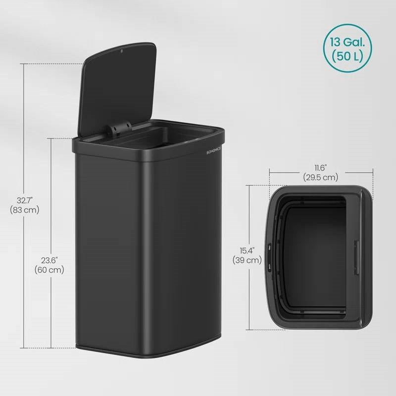 Cubo de basura de cocina negro de 13 galones con tapa con sensor de movimiento y filtro de carbono