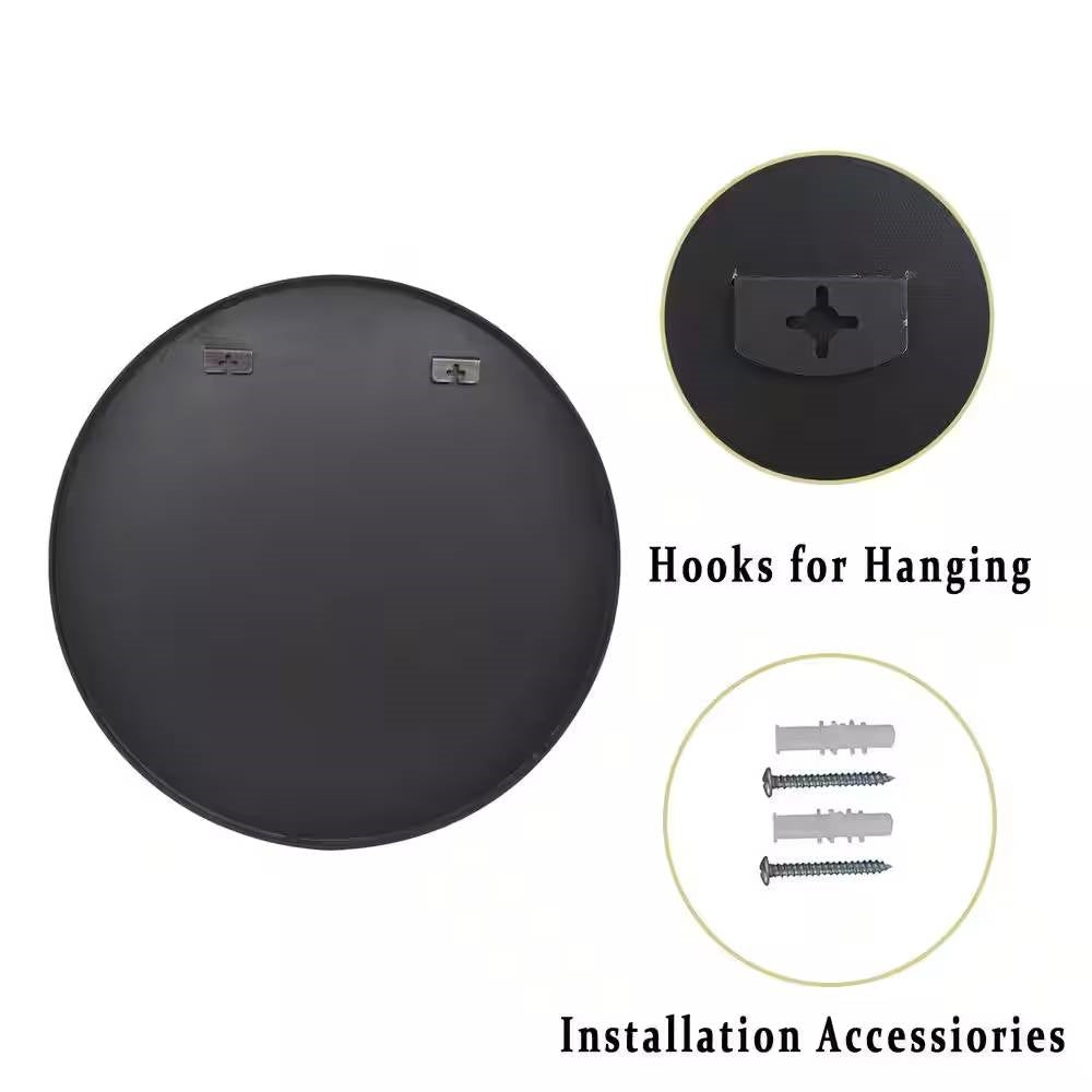Espejo de pared circular para baño de 30 pulgadas con marco negro