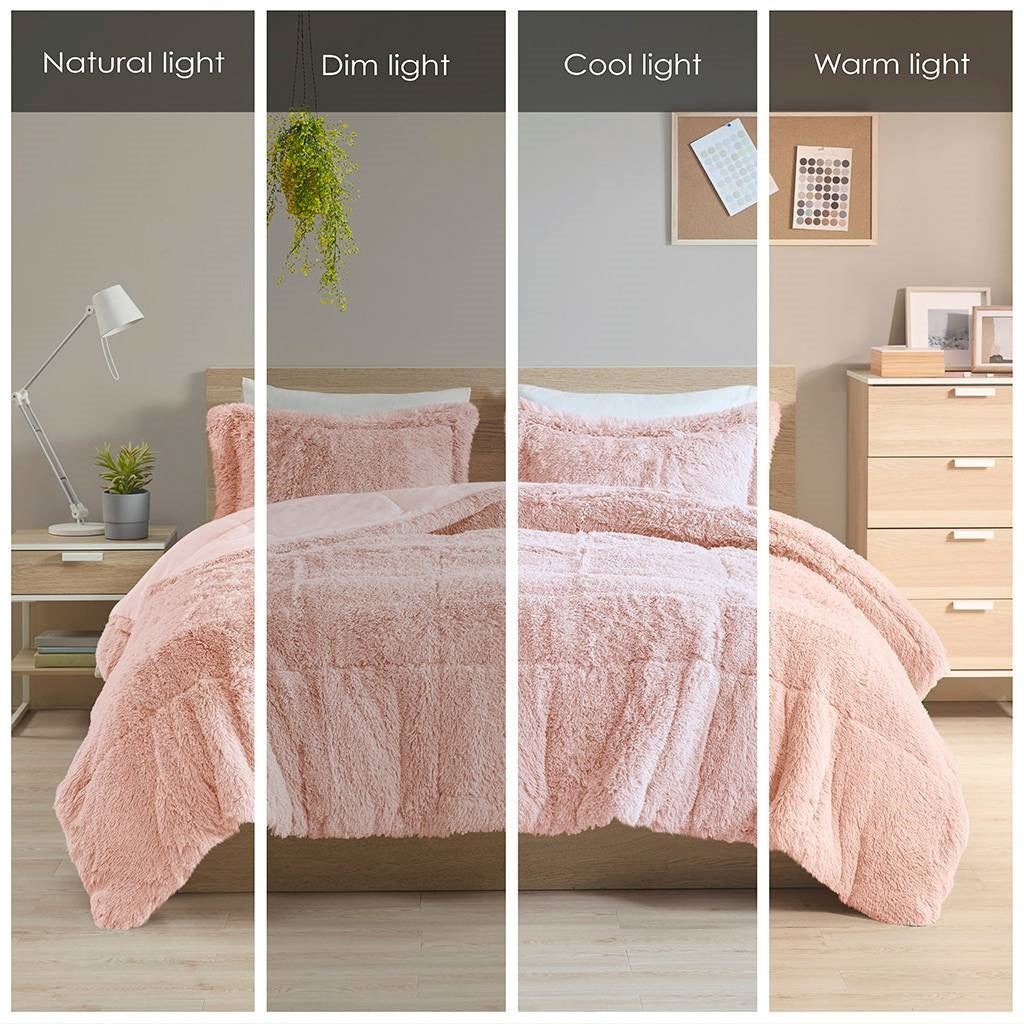 Juego de edredón de 2 piezas de piel sintética sherpa suave rosa rubor Twin/Twin XL