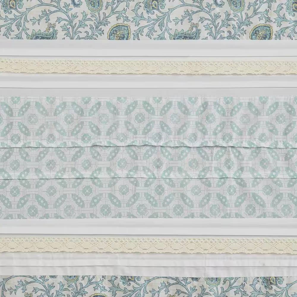Cortina de ducha de algodón de 72 x 72 pulgadas con estampado de cachemir en azul turquesa, gris, crema y blanco