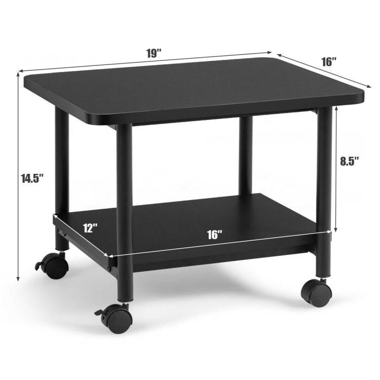 Soporte móvil multiusos de 2 niveles con ruedas para impresora, negro