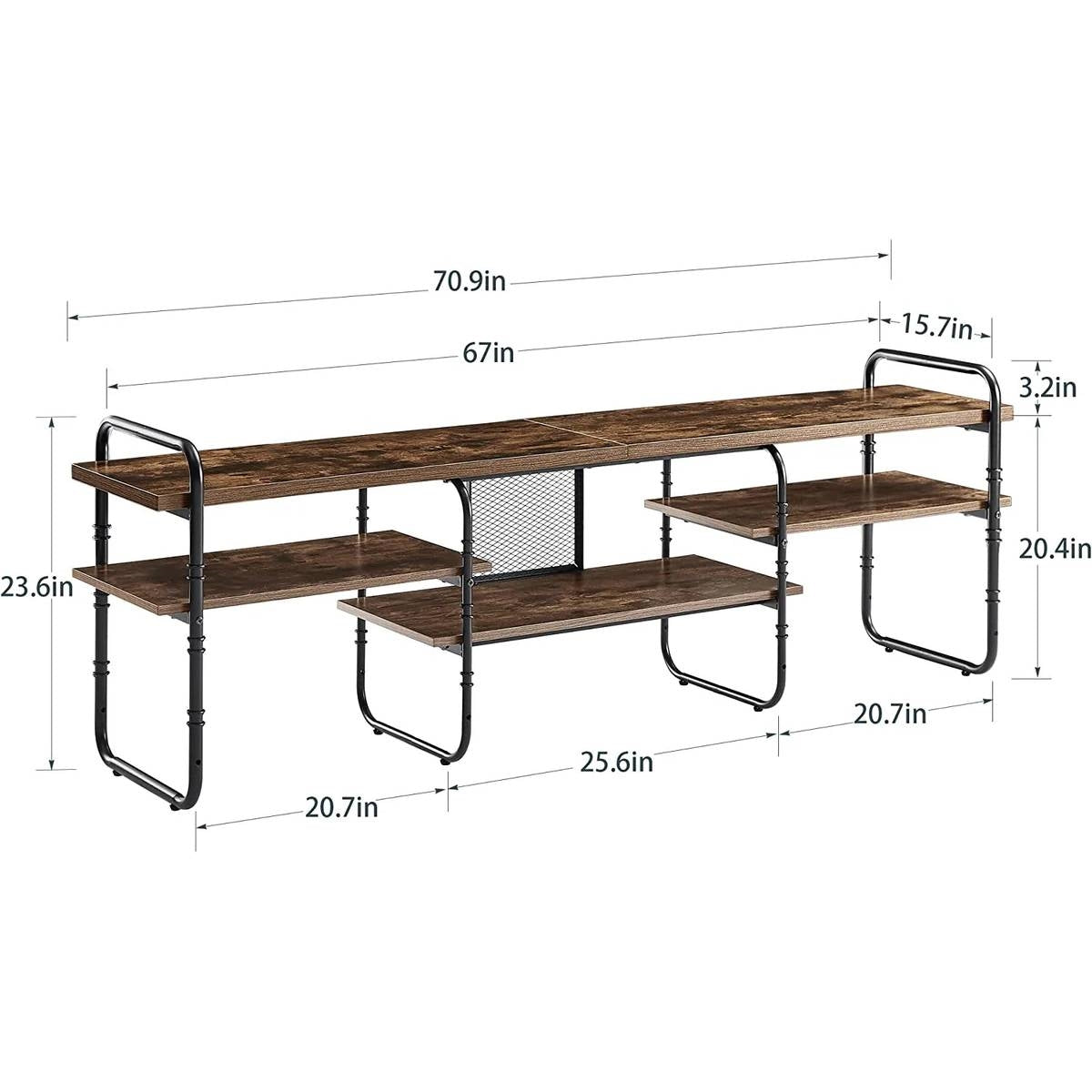 Mueble de TV/Centro de Entretenimiento Moderno Industrial de Metal y Madera para Televisores de hasta 75 Pulgadas