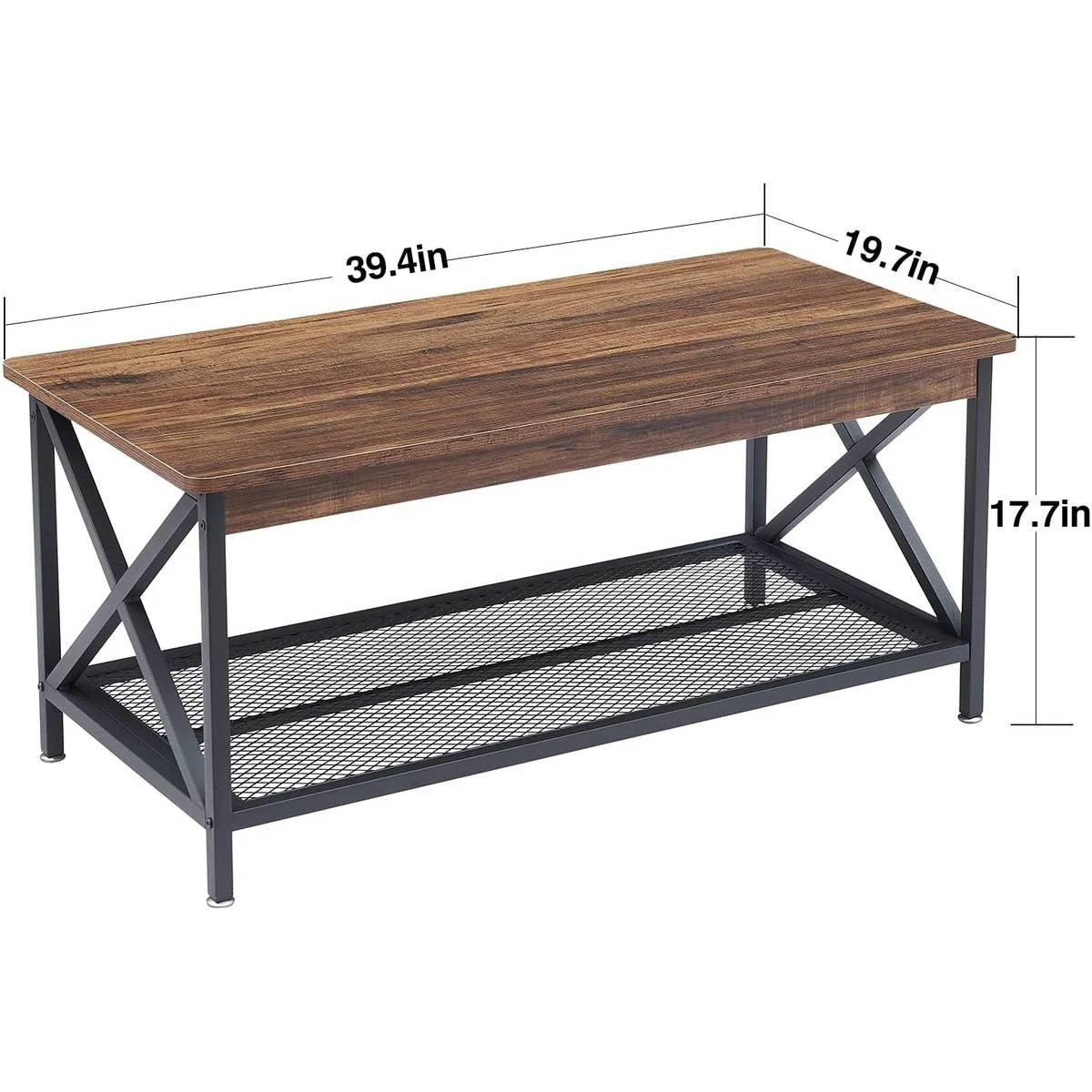 Mesa de centro moderna de metal y madera estilo clásico con estante de almacenamiento inferior
