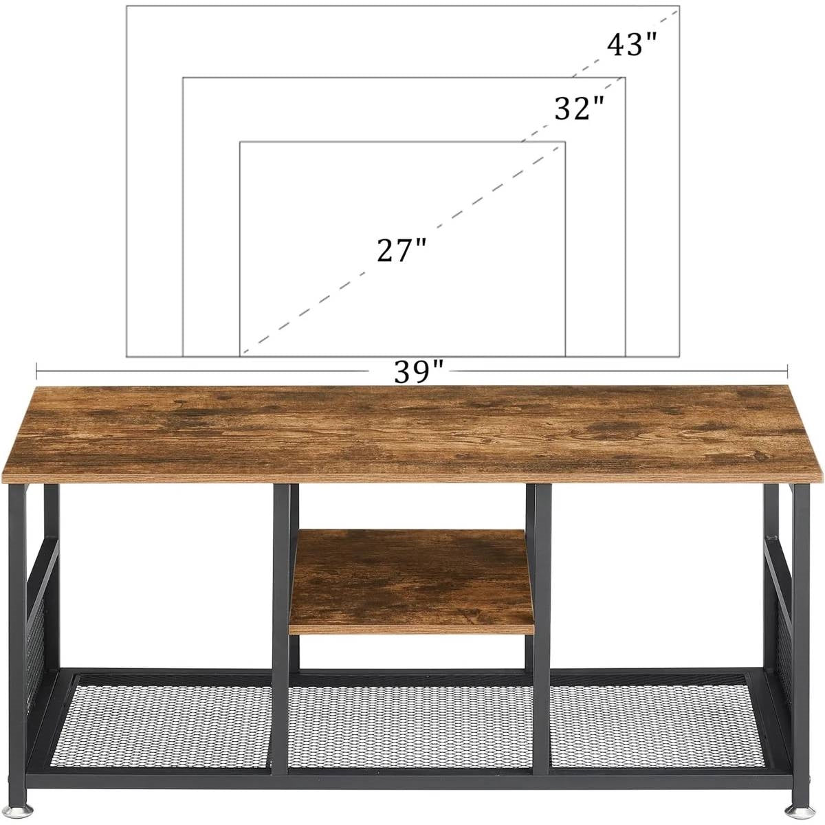 Mueble de TV Industrial Moderno de Metal y Madera con Estante para Almacenamiento Multimedia