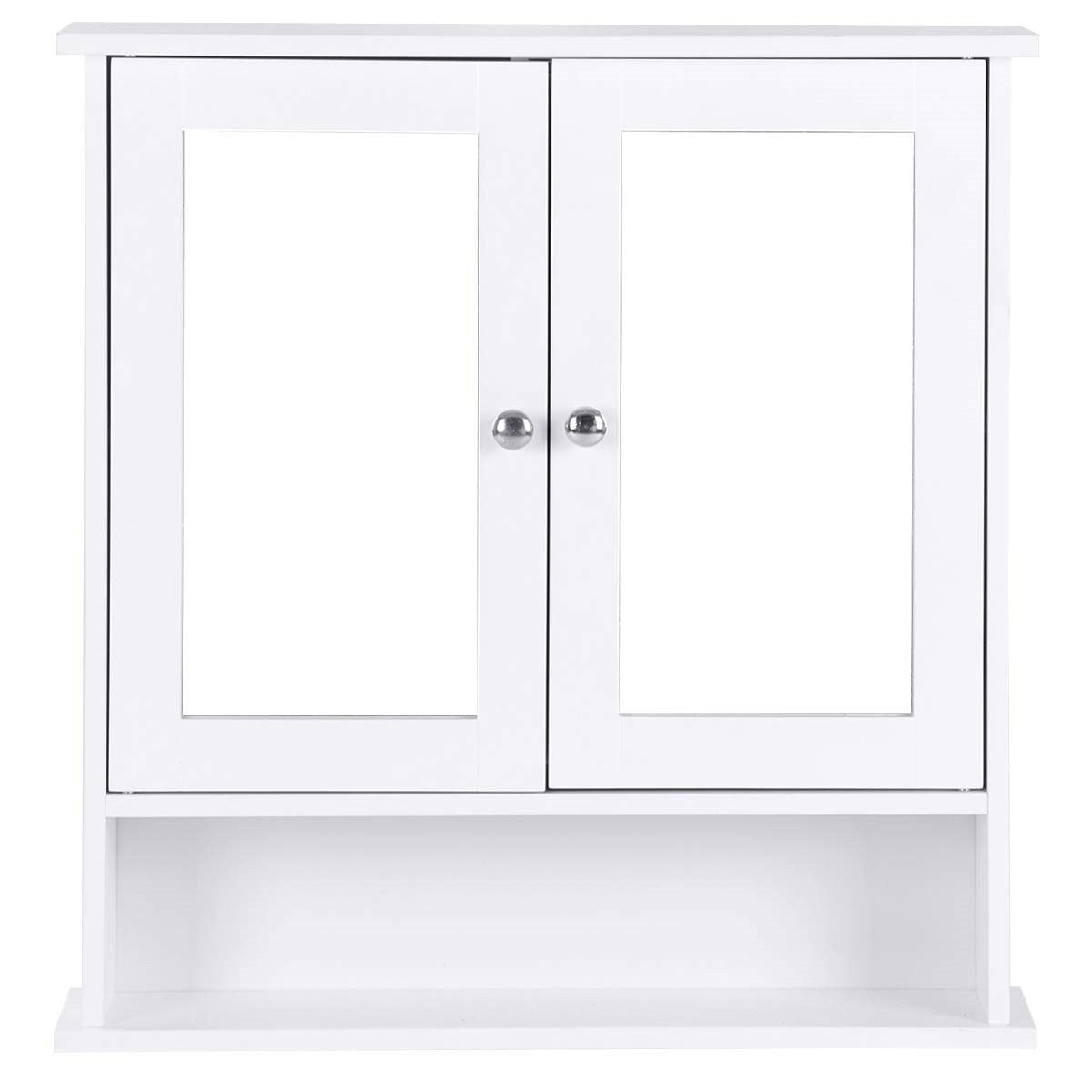 Botiquín de pared blanco para baño con espejo y estante abierto