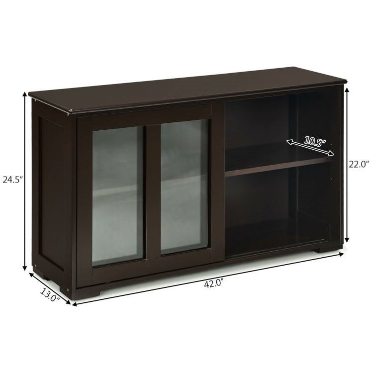 Aparador de madera marrón para cocina, comedor, mueble de almacenamiento con puerta corrediza de cristal
