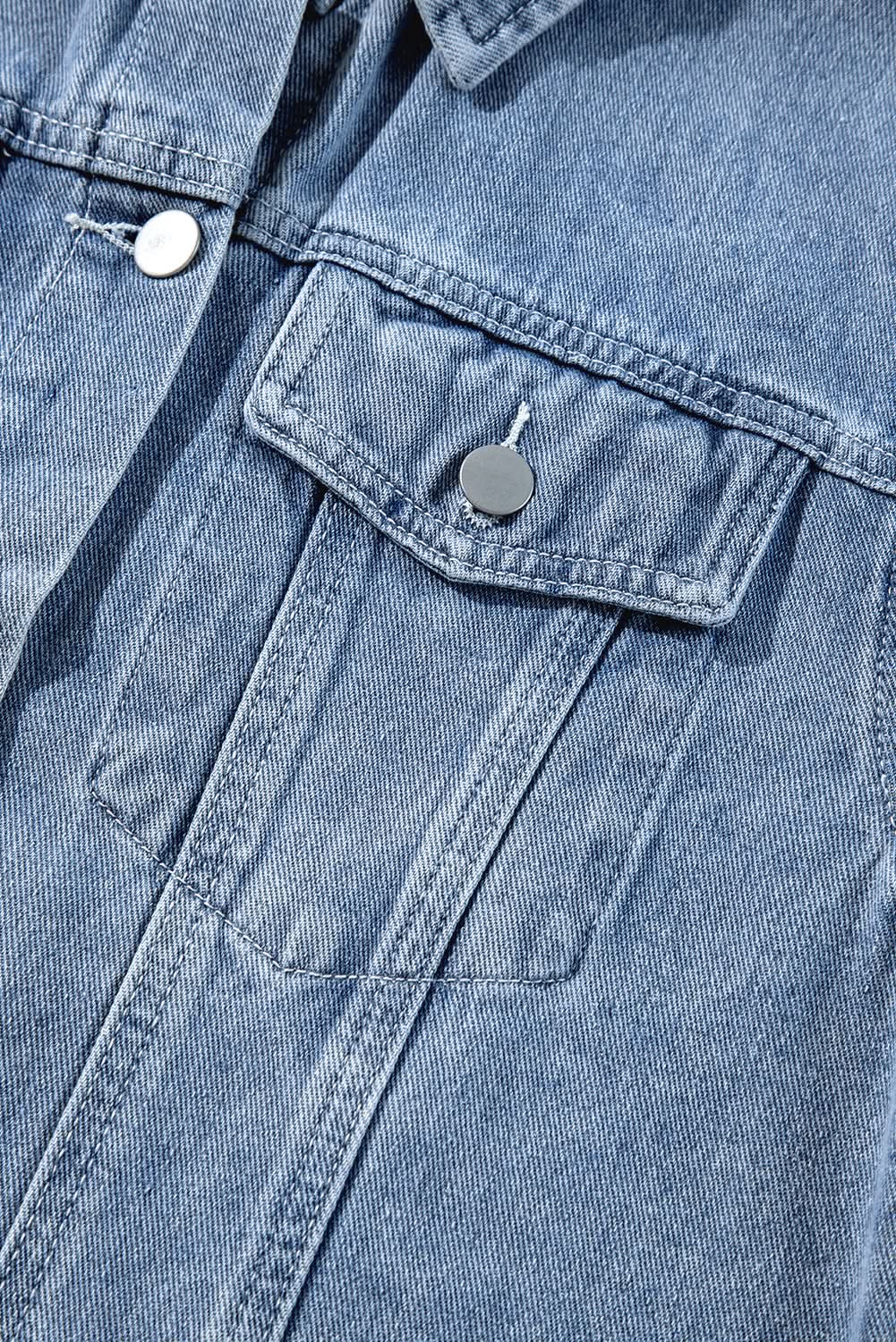 Jackets Love Salve Beau Blue Ruffle Raw Hem Flap Pockets Denim
