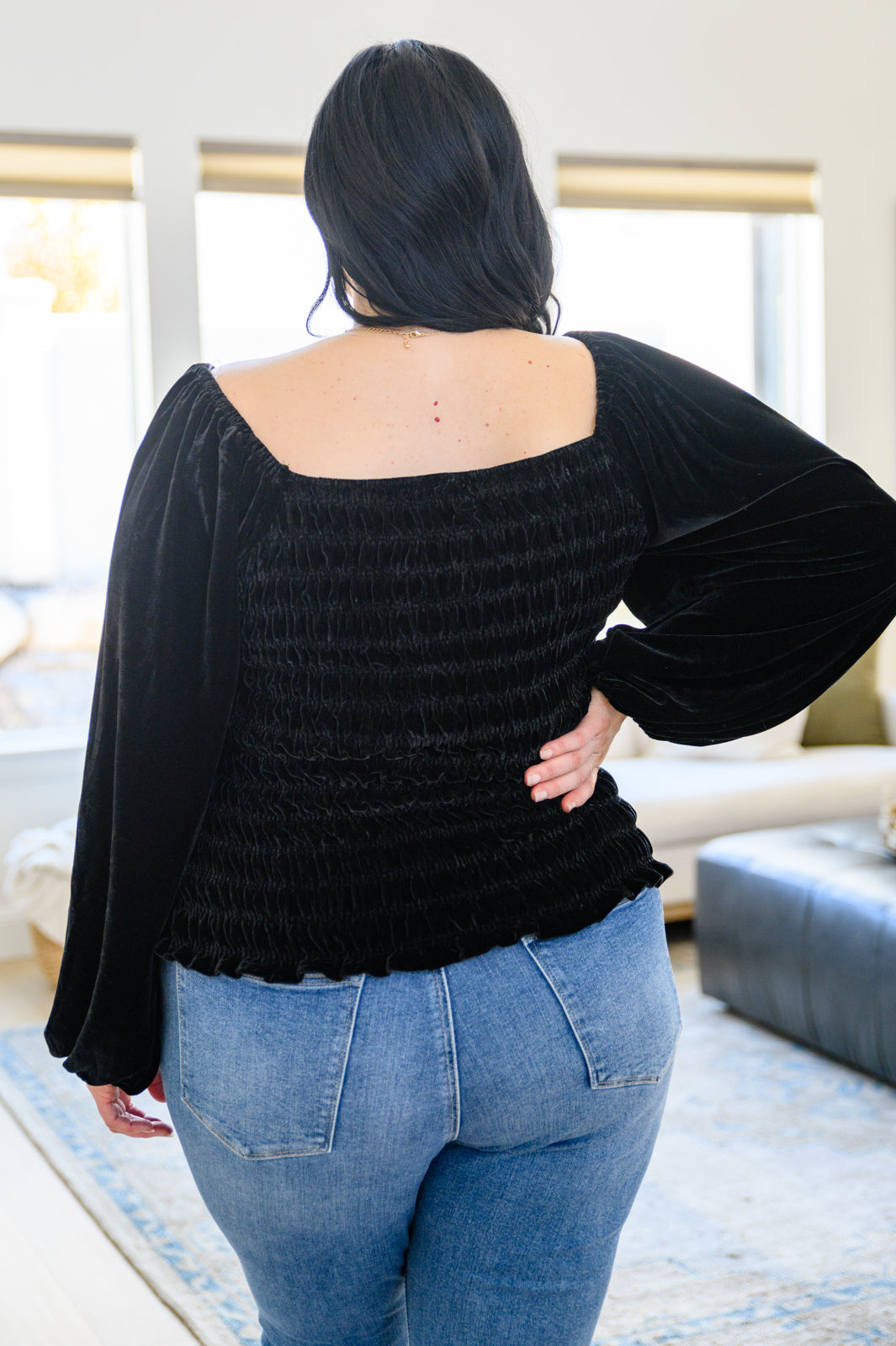 Top de terciopelo con nido de abeja Believe In Miracles en negro